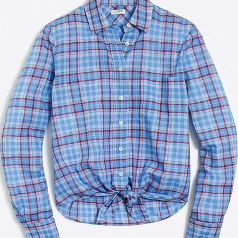 J. CREW | BLUE PLAID TIED-WAIST BUTTONDOWN